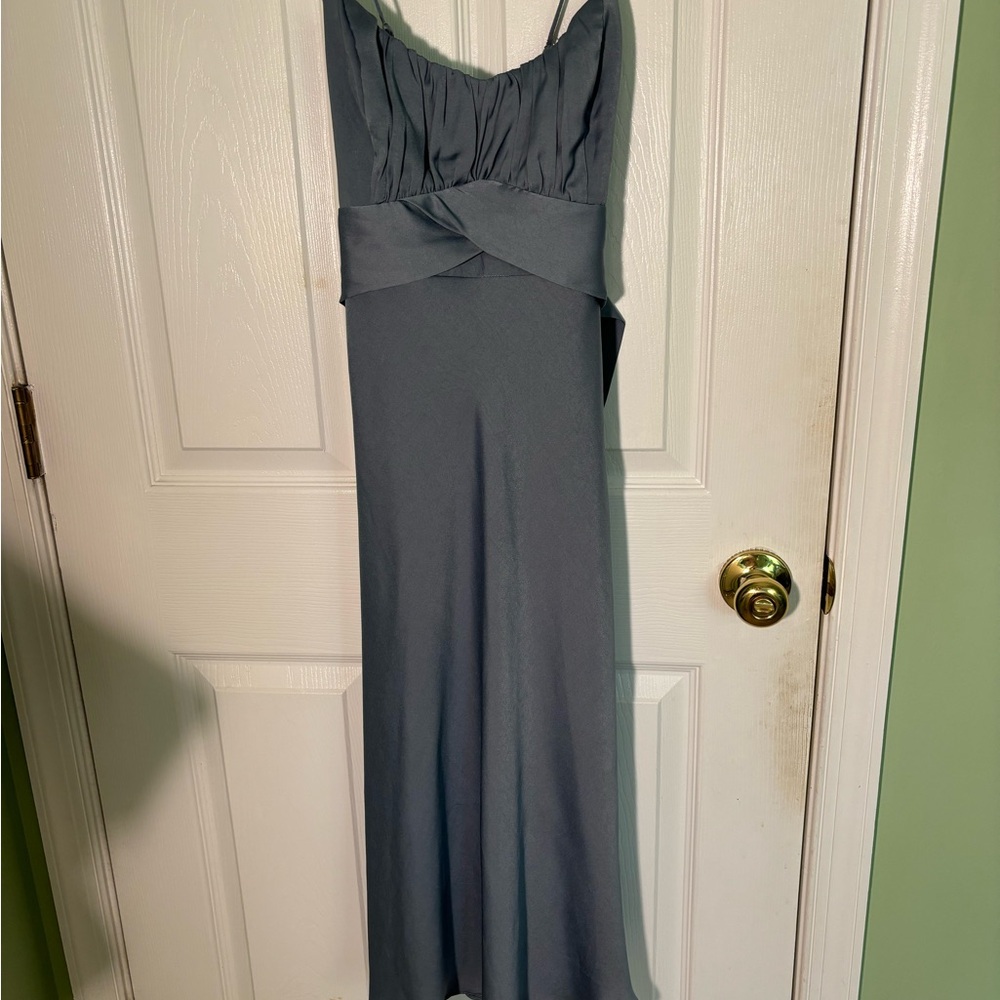 Hello Molly Slate Gray Midi Dress with Twist Waist